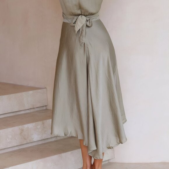 High-Low Plunge Flutter Sleeve Dress | Formal Fit & Flare Dress - Picture 9 of 9